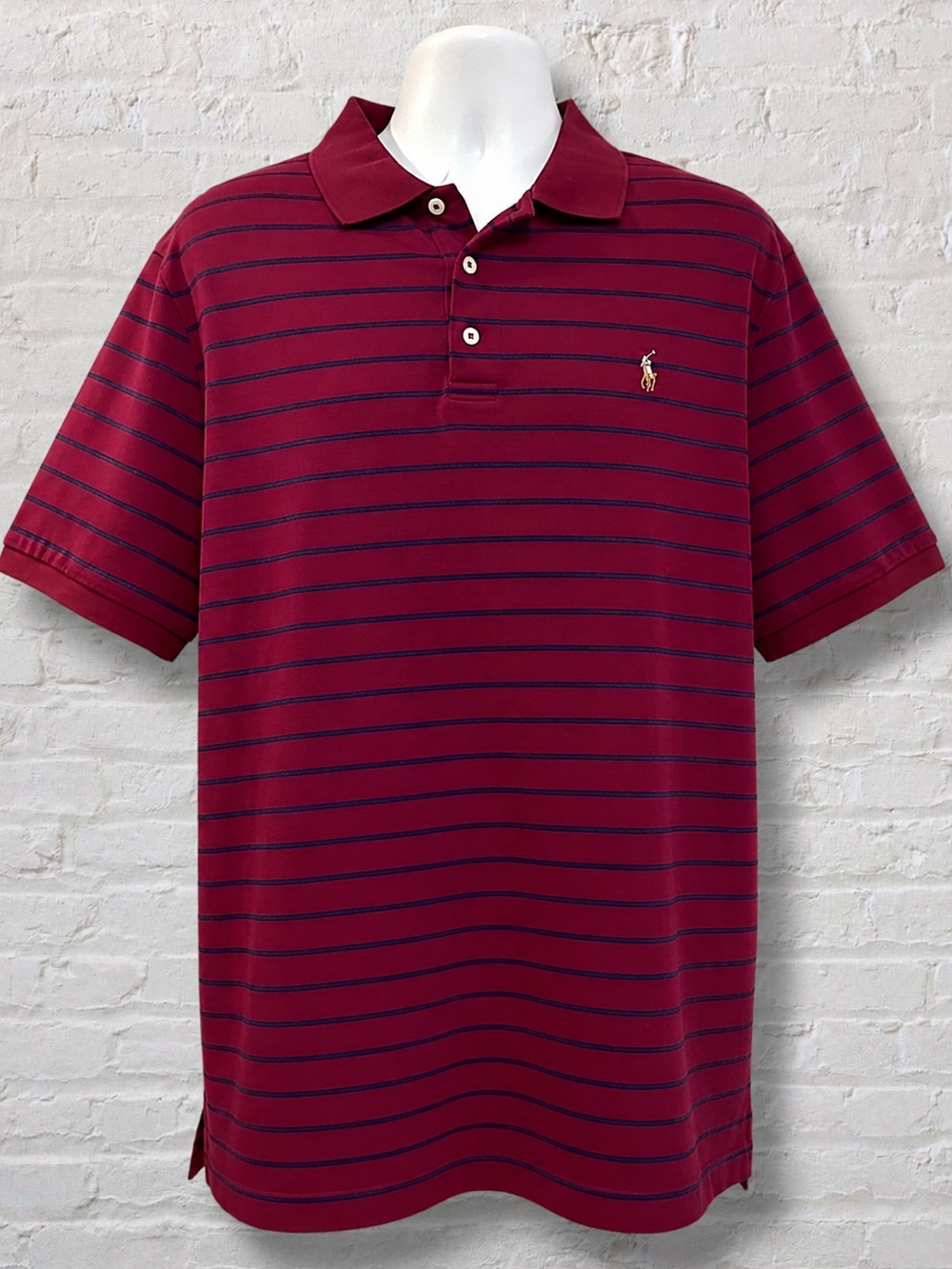 Polo Ralph Lauren Men’s XL Tall Classic Fit Burgundy Navy Stripe Polo Shirt - Picture 4 of 8